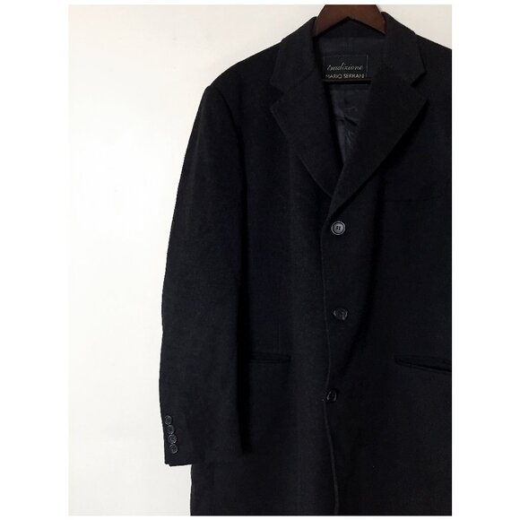 Men's Mario Serrani 90% Virgin Wool & 10% Cashmere Classic Black Coat - Picture 4 of 12